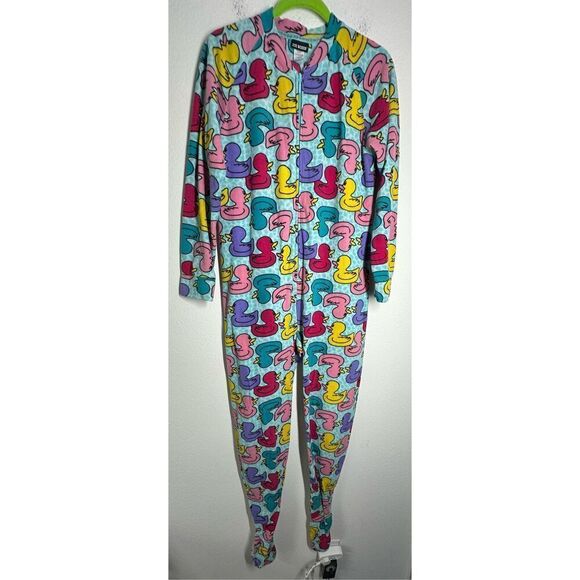 Joe Boxer Womens Large One Piece Footie Pajamas Ducks Blue Multicolor Zip Size M - Picture 1 of 15